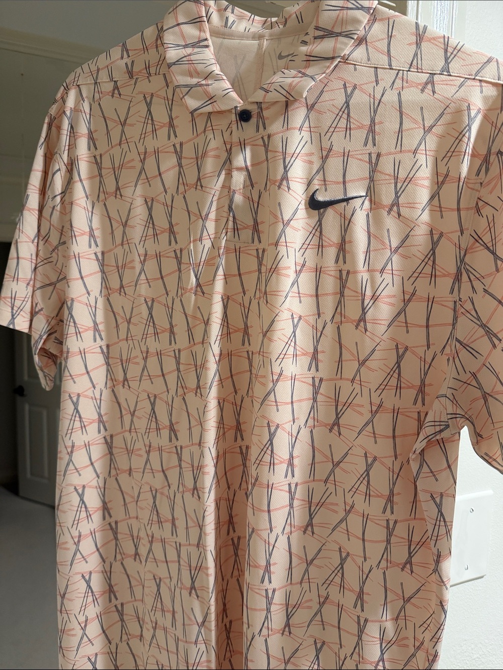 Nike Peach Polo with Navy and Coral Scribble Print